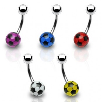 Soccer Ball Belly Bar Navel Ring